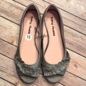Silver Peep Toe Ribbon Ballet Flats